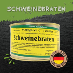 Schweinebraten mit Soße aus der Dose Fertiggericht Fleischkonserve 400g, 800g