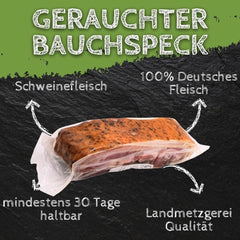 Bauchspeck geräucherter Schweinebauch gepökelt, gerauchter Bauch 400g am Stück