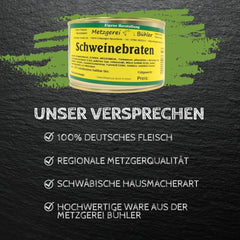 Schweinebraten mit Soße aus der Dose Fertiggericht Fleischkonserve 400g, 800g