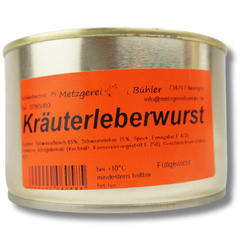 Kräuter Leberwurst Dosenwurst 120g-400g Wurstkonserve | Metzgerei Bühler