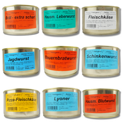 Dosenwurst Probierpaket 9 Sorten 9 x 120g Wurstkonserve 1,08KG Metzgerei Bühler