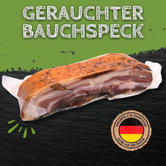 Bauchspeck geräucherter Schweinebauch gepökelt, gerauchter Bauch 400g am Stück