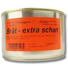 ️Brät Extra Scharf Dosenwurst 120g-400g - Wurstkonserve | Metzgerei Bühler