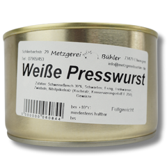 Weiße Presswurst / Sülze Dosenwurst 200g-400g Wurstkonserve | Metzgerei Bühler