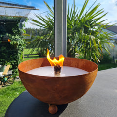 Schwabenfire Outdoorkerze mit Dauerdocht in Edelrost Metallschale kerzendeko Geburtstagsgeschenk für Frauen wiederverwendbar