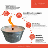Kleine Schwabenfire Outdoorkerze in Zink-Schale - Outdoorkerze für den Garten