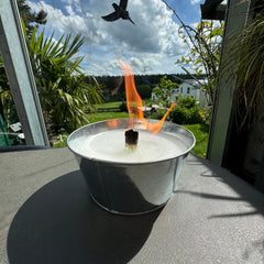 Kleine Schwabenfire Outdoorkerze in Zink-Schale - Outdoorkerze für den Garten