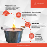 Schwabenfire Große Outdoor Kerze mit Dauerdocht in Zink-Schale mit Henkel, 20cm, Stabil, Wiederverwendbar, Ideal für Gartendeko