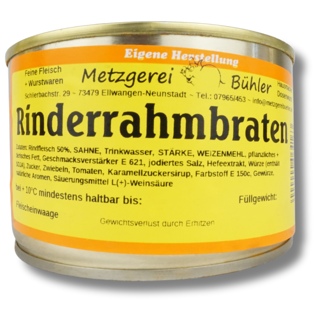 Deftiger Rinderrahmbraten in der Dose 400g-800g Fertiggericht vom Metzger