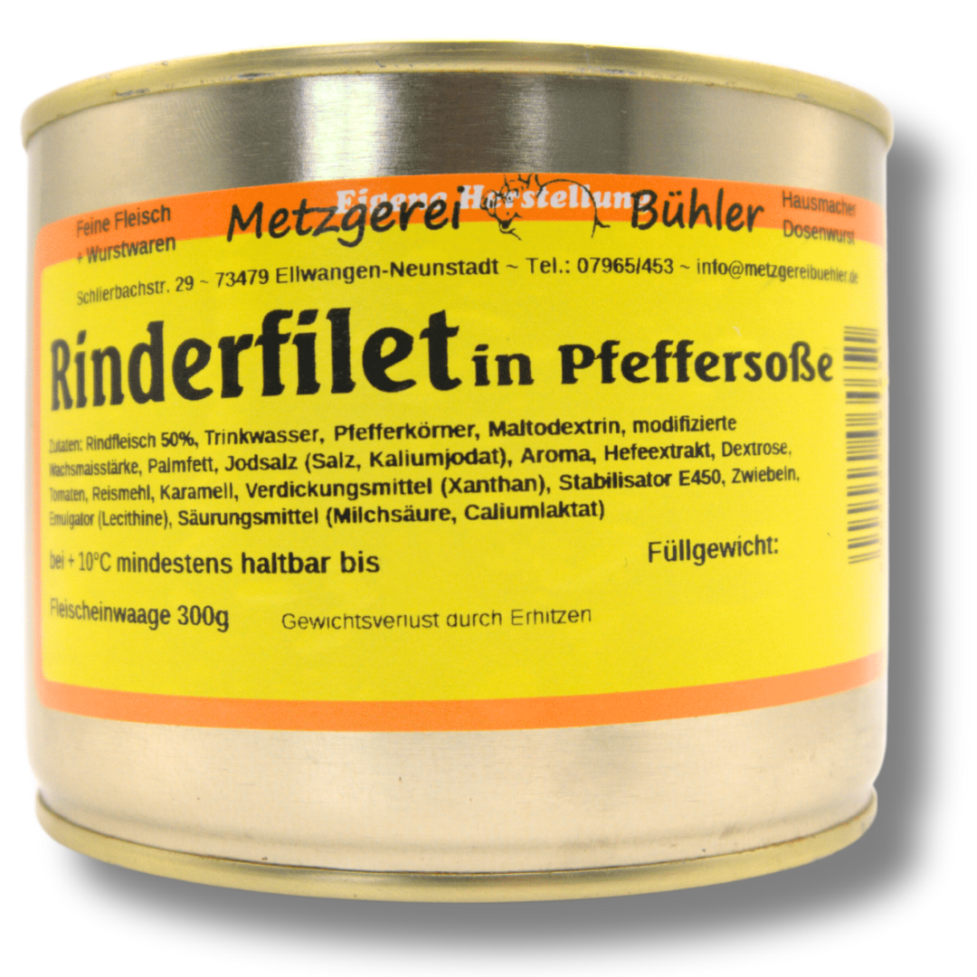 Rinderfilet in Pfeffersoße 600g Fertiggericht Gourmet Fleischkonserve Metzgerei Bühler