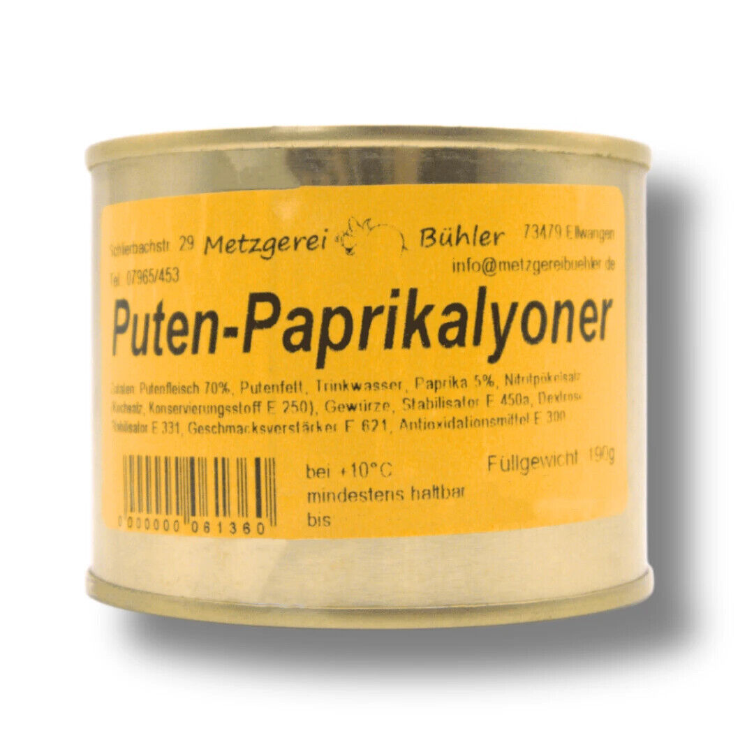 Puten Paprikalyoner 190g Dosenwurst Wurstkonserve Metzgerei Bühler Putenfleisch