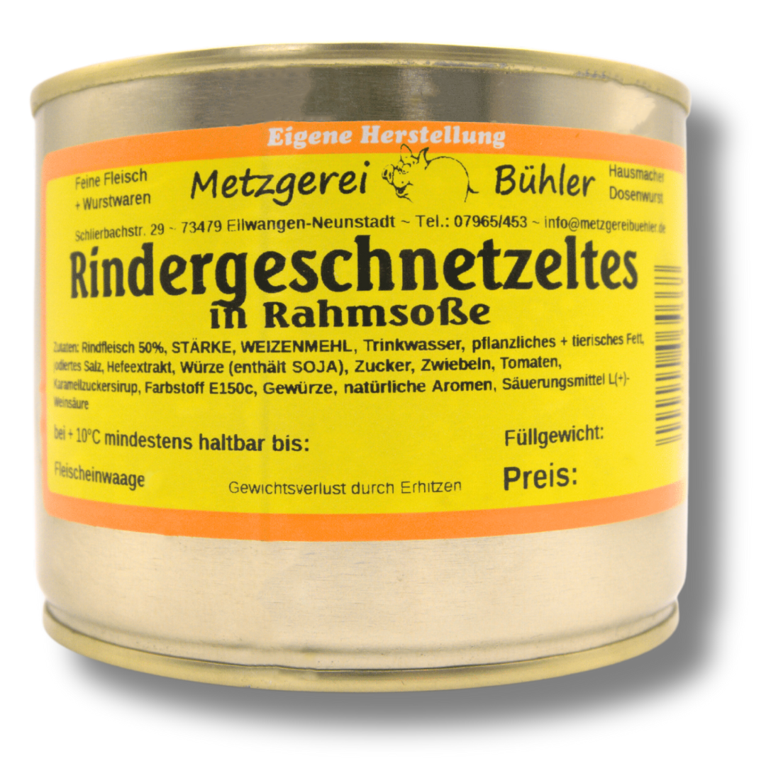 Rindergeschnetzteltes in Rahmsoße 600g Fertiggericht in Dose Gourmet Konserve