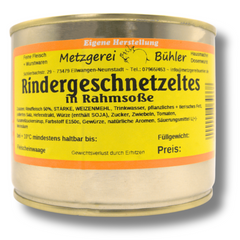 Rindergeschnetzteltes in Rahmsoße 600g Fertiggericht in Dose Gourmet Konserve