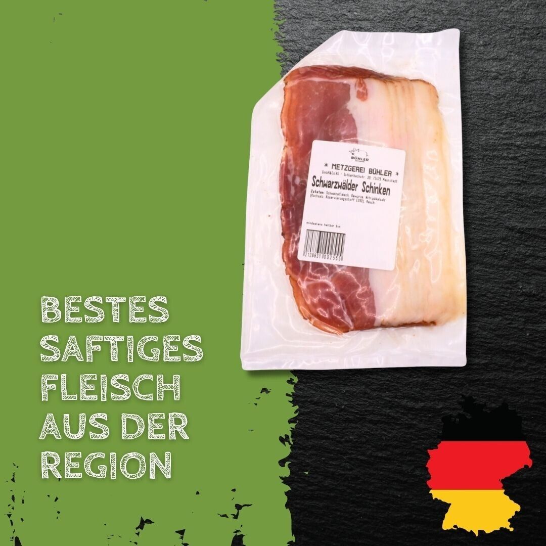 Schwarzwälder Schinken 130g geschnitten Räucherschinken für Brotzeit vom Schwein