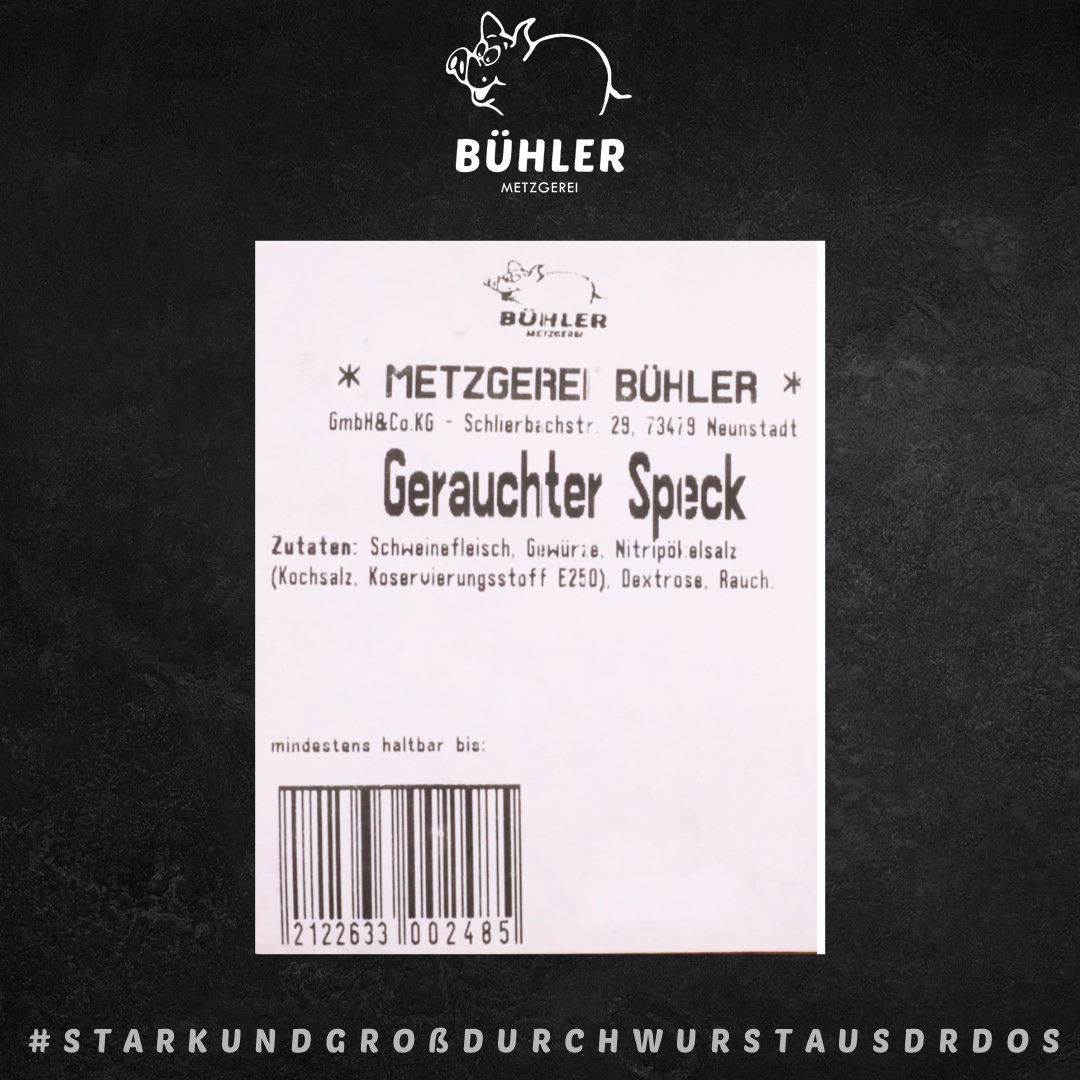 Durchwachsener Speck Geräucherter am Stück, Frühstücksspeck vom Schwein 300g