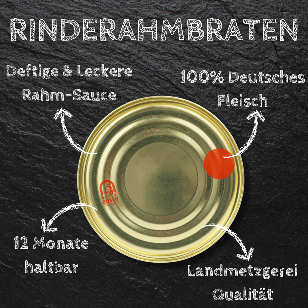 Deftiger Rinderrahmbraten in der Dose 400g-800g Fertiggericht vom Metzger