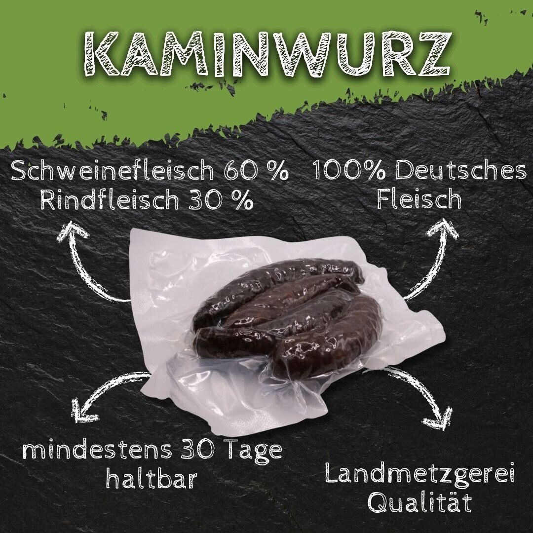 Kaminwurz, Wurst 4 mal Würstchen, Schweinefleisch und Rindfleisch 150g Fleisch