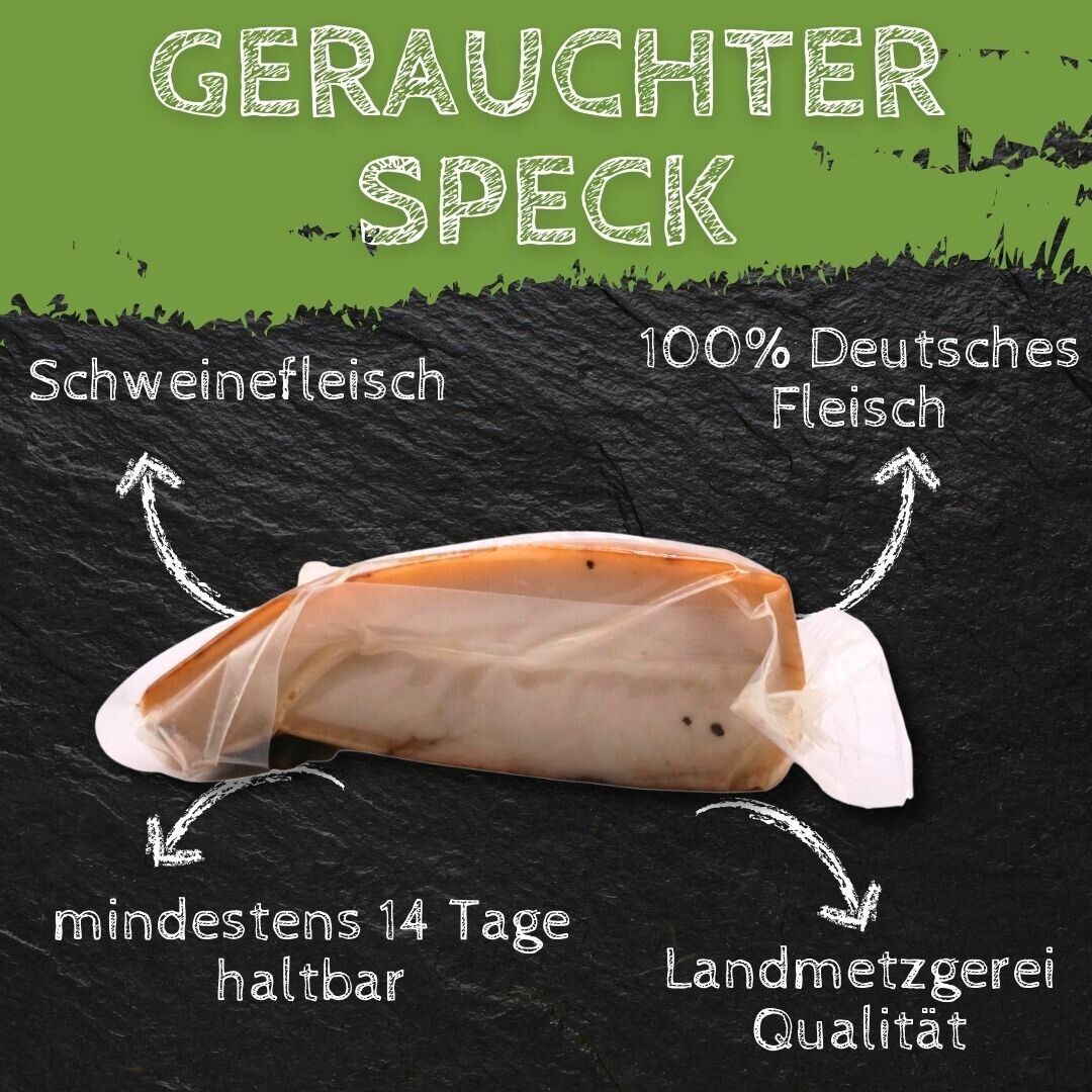 Durchwachsener Speck Geräucherter am Stück, Frühstücksspeck vom Schwein 300g