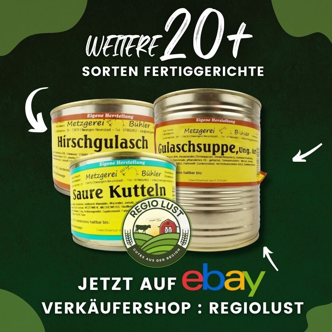 Eingemachtes Kalbfleisch 600g Fertiggericht in der Dose Fleischkonserve Metzger