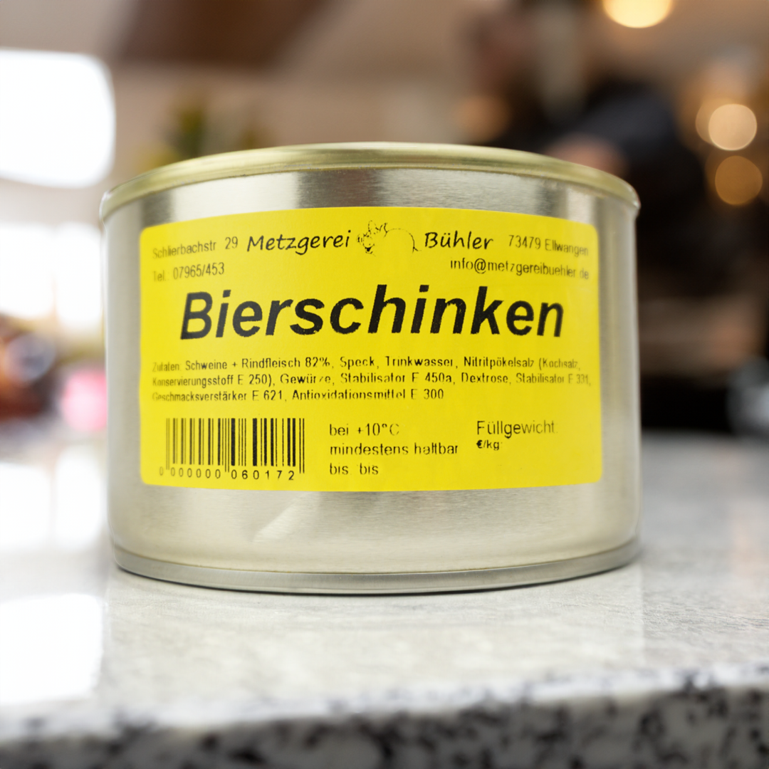 Bierschinken in der Dose Dosenwurst 190g-400g Wurstkonserve | Metzgerei Bühler