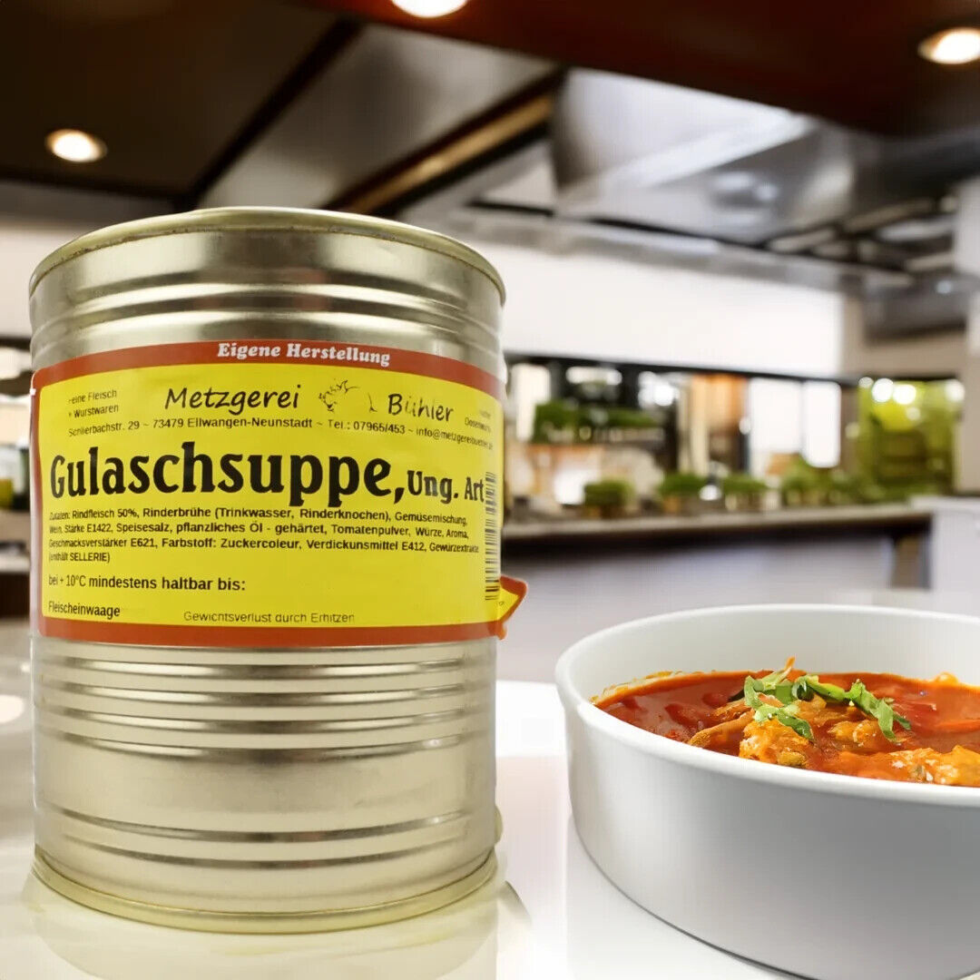 Ungarische Gulaschsuppe Fertiggericht Rindergulasch Gulasch in Dosen Konserve
