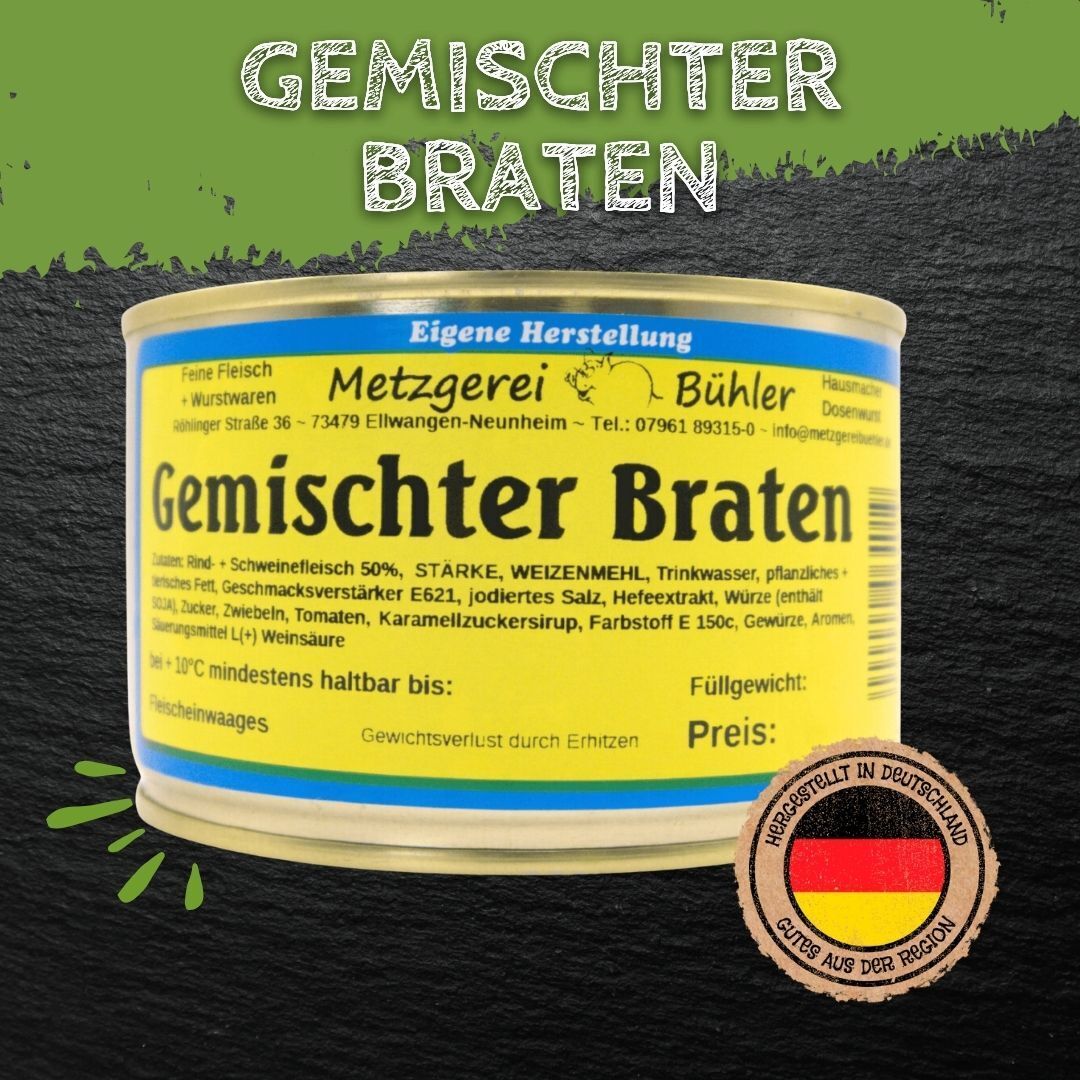 Gemischter Braten Fertiggericht Gourmet aus Rind und Schweinefleisch 400g, 800g