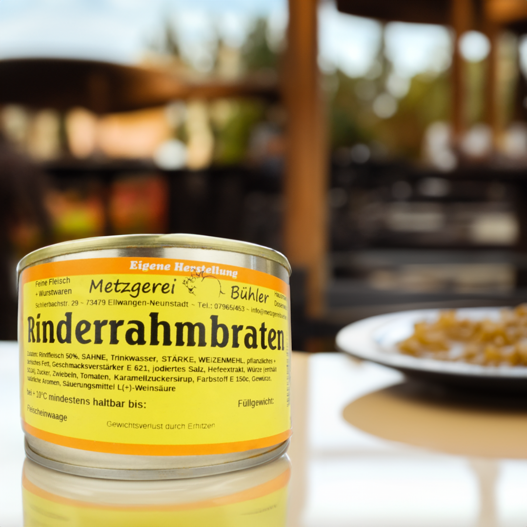 Deftiger Rinderrahmbraten in der Dose 400g-800g Fertiggericht vom Metzger