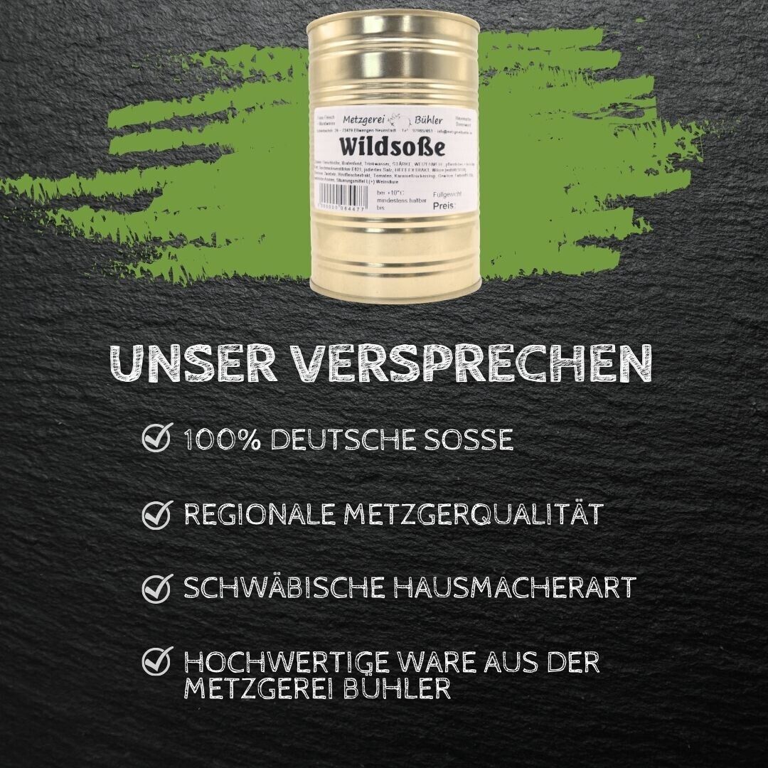 Hausgemachte Wildsoße Fleischbrühe Wildsauce 400g Fertiggericht Soße in der Dose