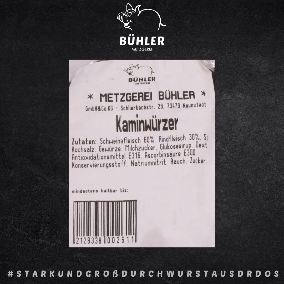 Kaminwurz, Wurst 4 mal Würstchen, Schweinefleisch und Rindfleisch 150g Fleisch