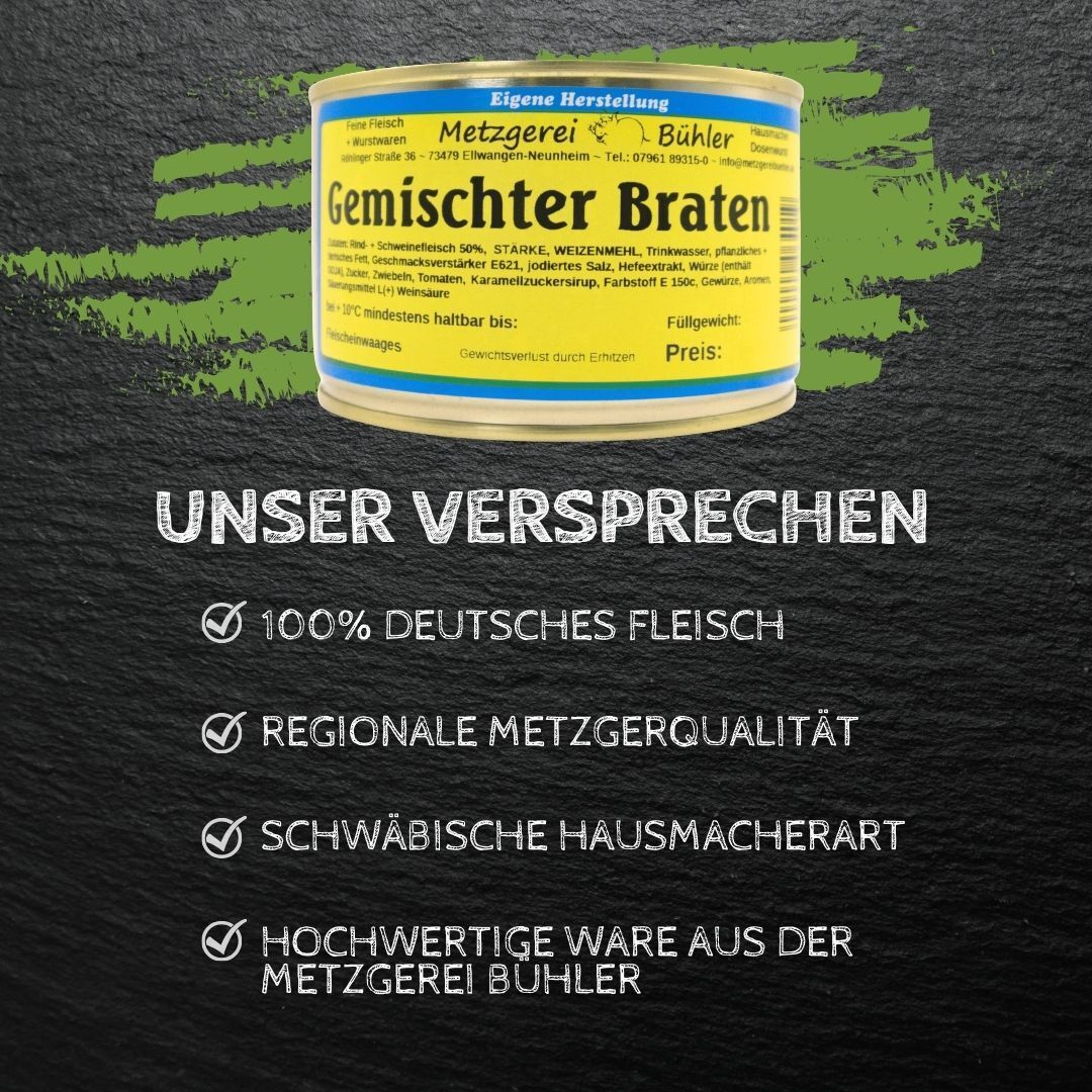 Gemischter Braten Fertiggericht Gourmet aus Rind und Schweinefleisch 400g, 800g