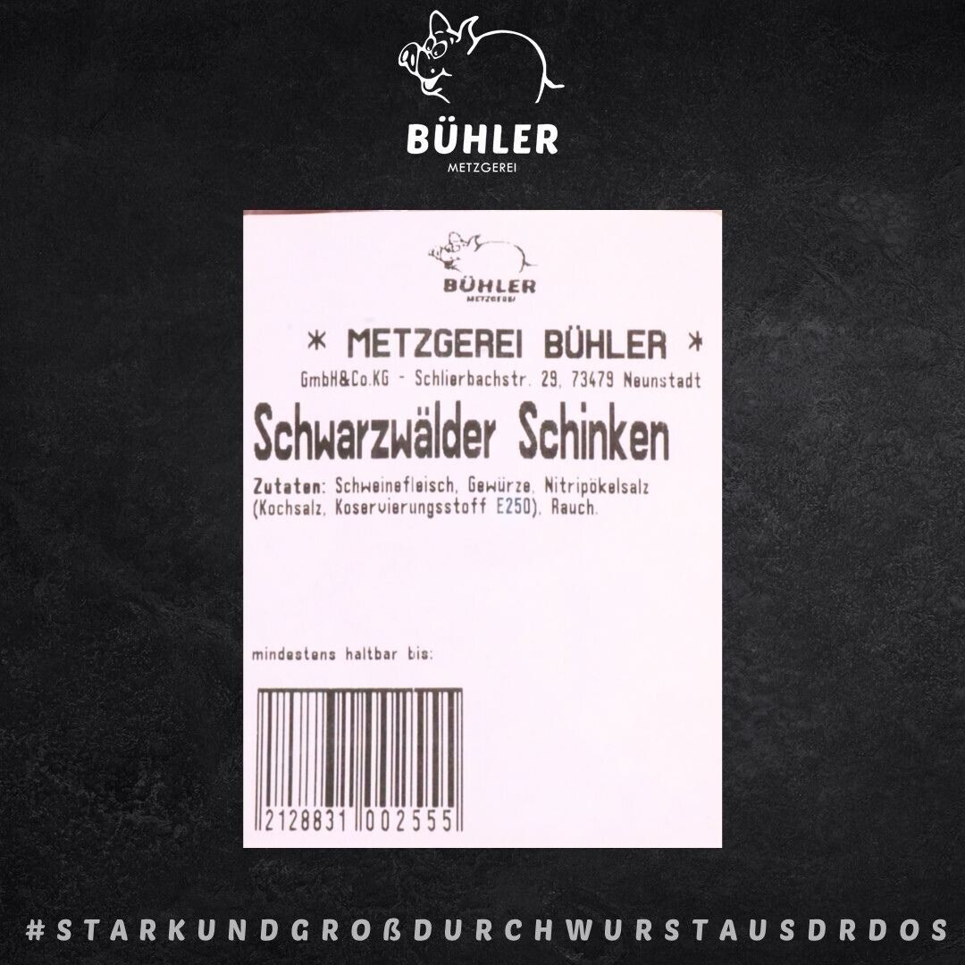 Schwarzwälder Schinken 130g geschnitten Räucherschinken für Brotzeit vom Schwein