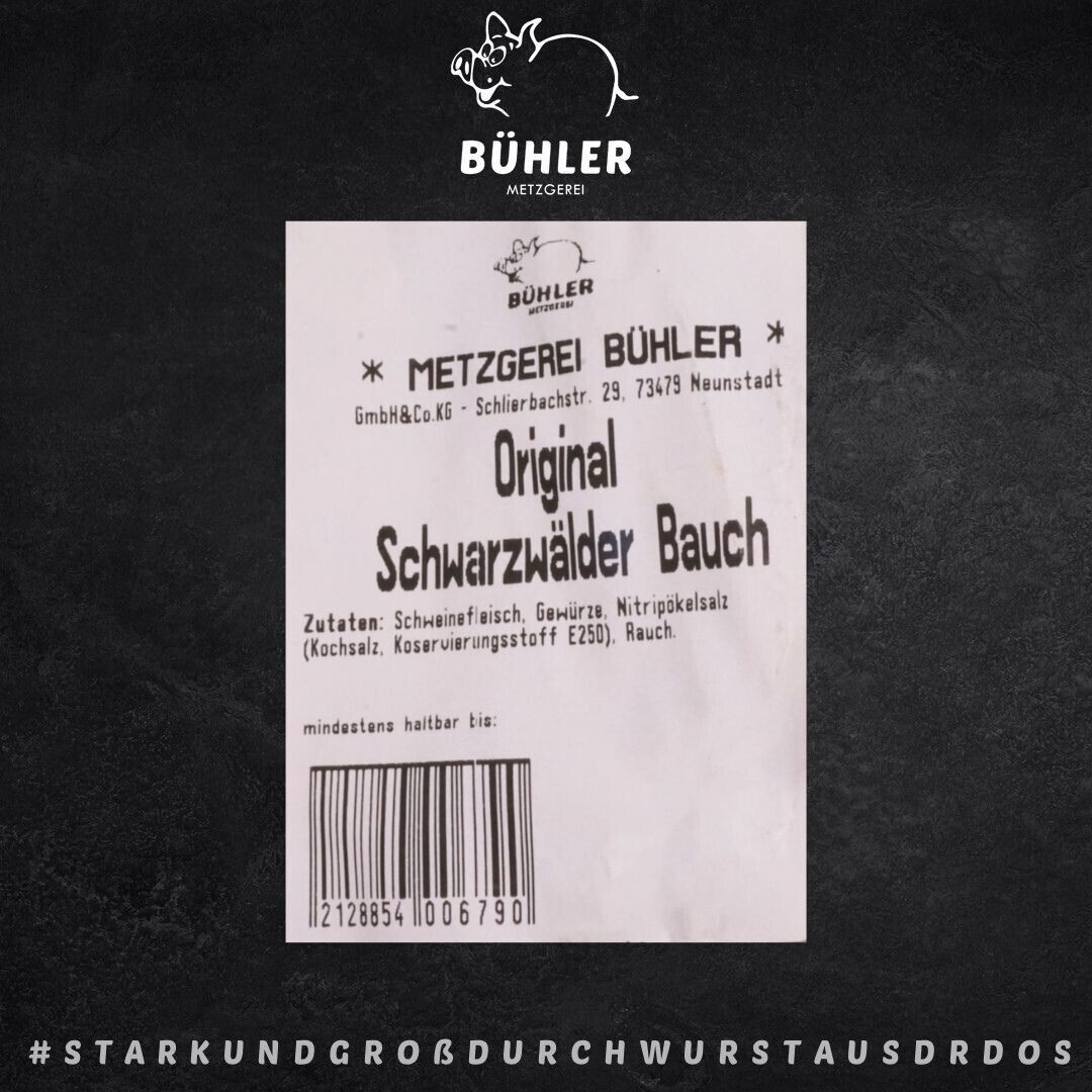 Original Schwarzwälder Bauchspeck 400g Stück Vesperscheibe geraucht und gepökelt
