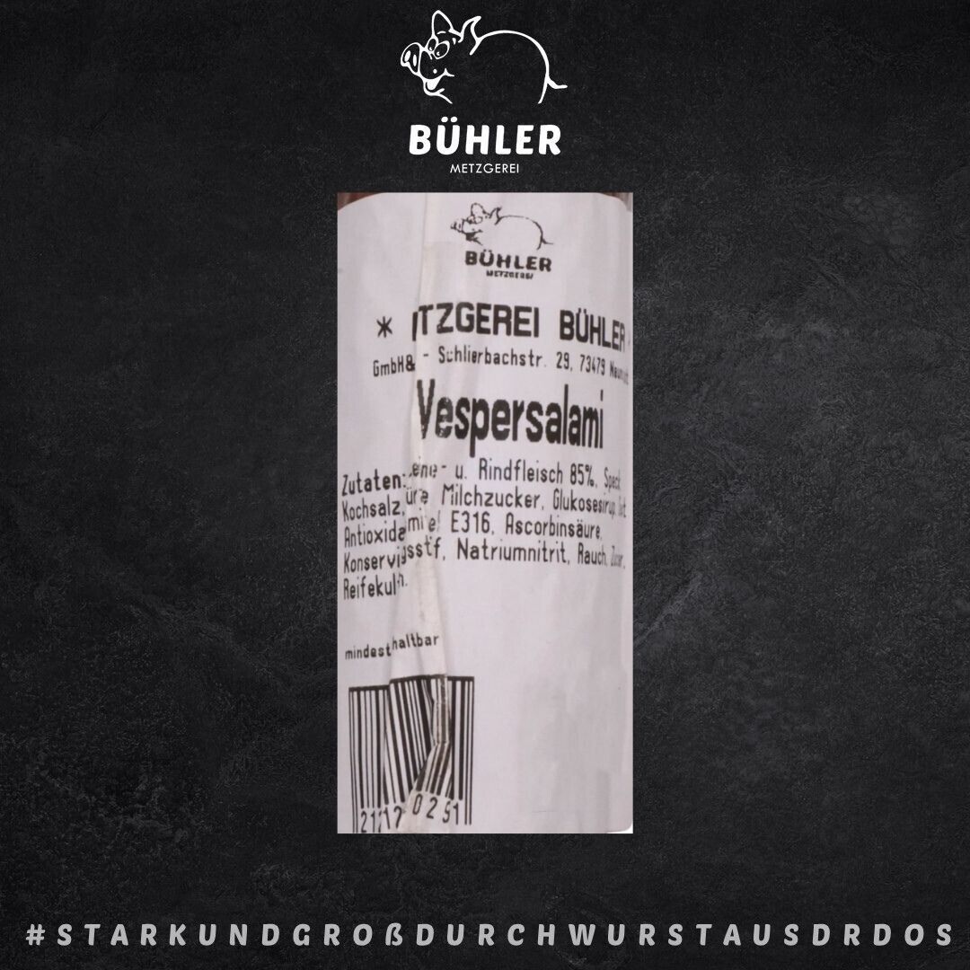 Vespersalami 200g Salami am Stück Rindfleisch + Schweinefleisch geräuchert