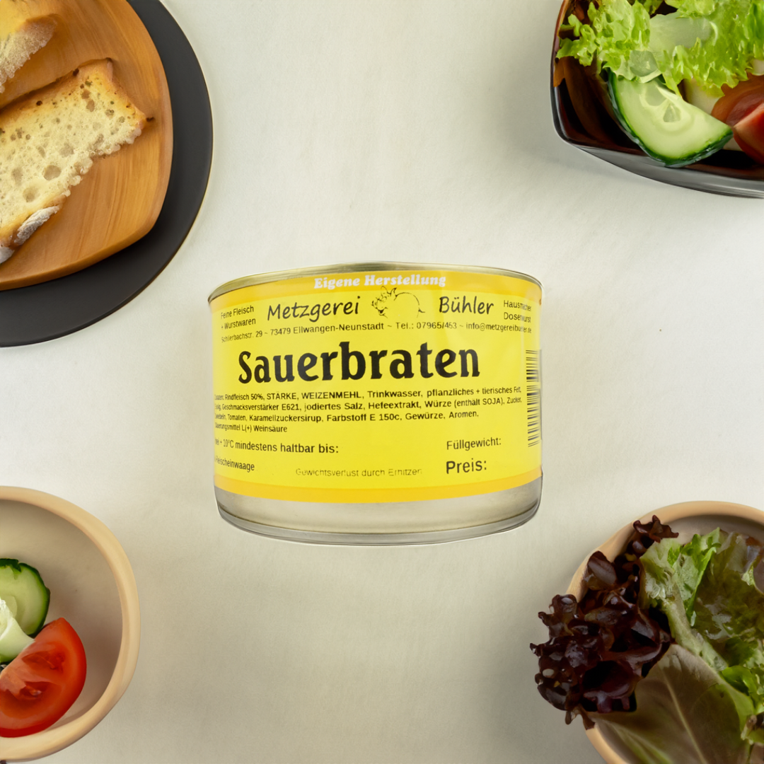 Schwäbischer Sauerbraten in der Dose 400g - 800g Fertiggericht aus der Metzgerei