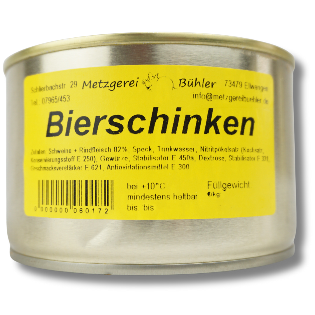 Bierschinken in der Dose Dosenwurst 190g-400g Wurstkonserve | Metzgerei Bühler