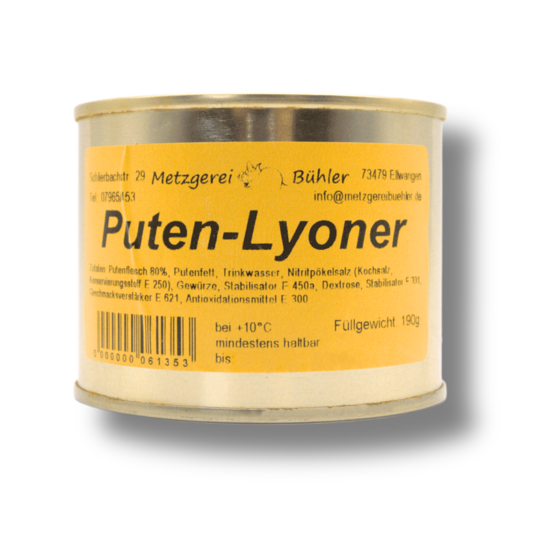 Puten Lyoner 190g Dosenwurst Wurstkonserve Metzgerei Bühler Putenfleisch Truthan