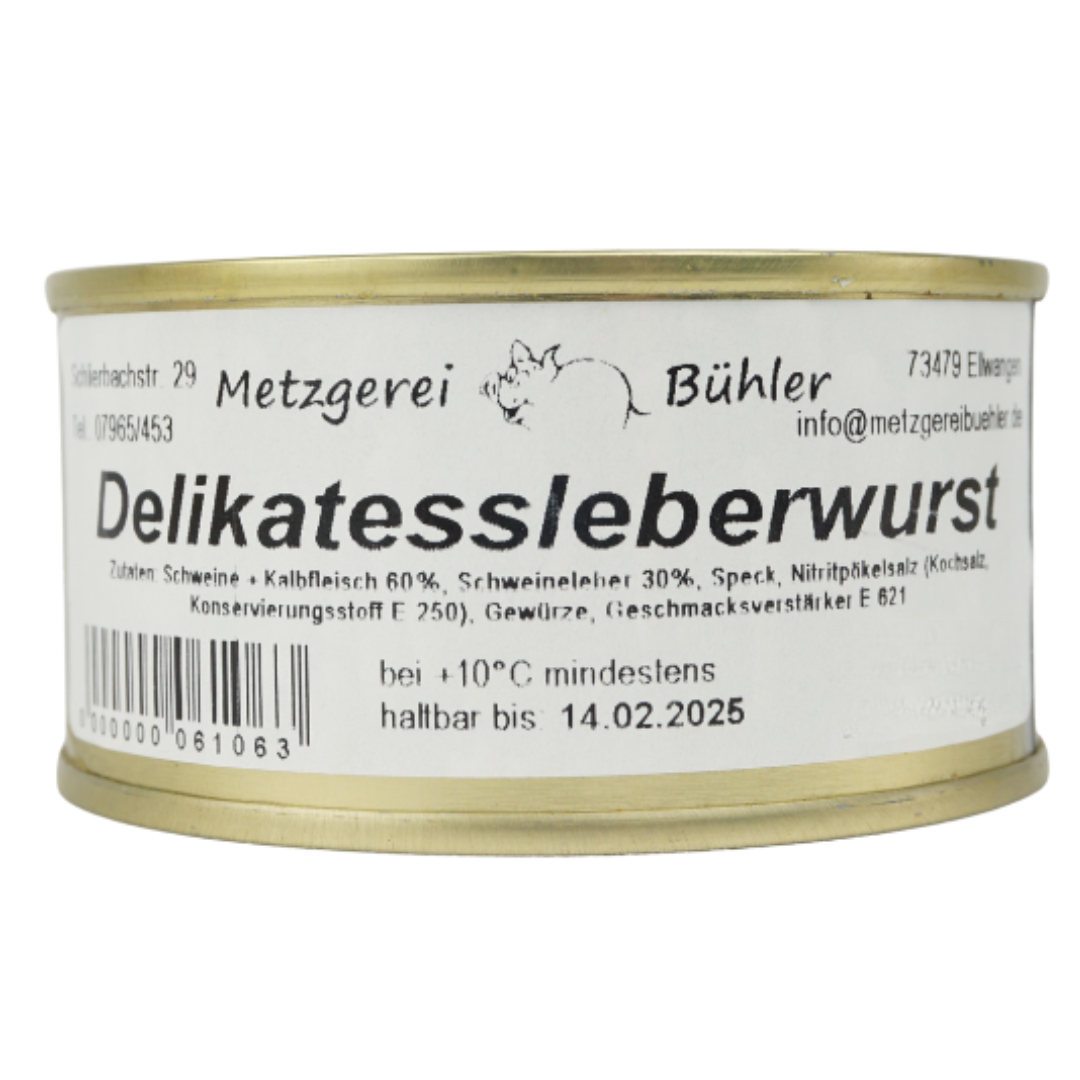 Delikates Leberwurst Dosenwurst 120g-200g - Wurstkonserve | Metzgerei Bühler
