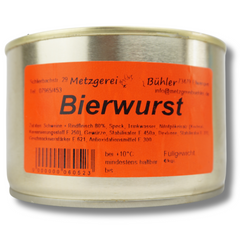 Bayrische Bierwurst Dosenwurst 190g-400g - Wurstkonserve | Metzgerei Bühler