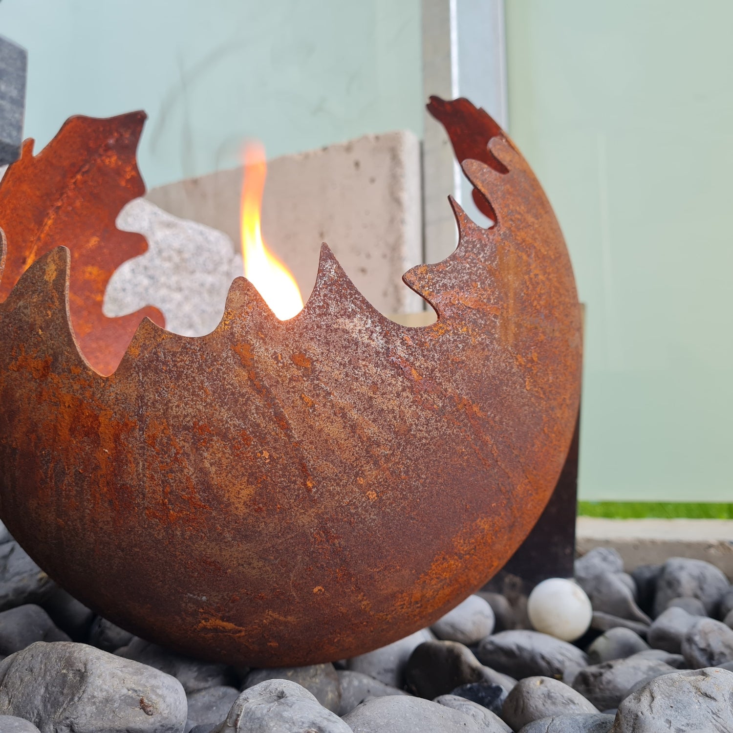 Schwabenfire Outdoor Kerze Edelrost Feuerkugel 30cm mit Dauerdocht Wachsfresser