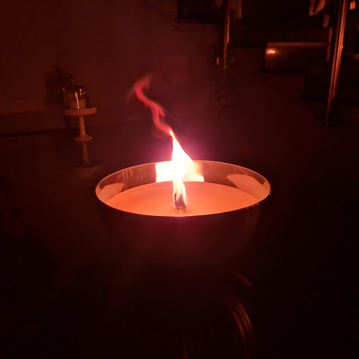 Schwabenfire Outdoor Kerze mit Dauerdocht in Edelstahl Schale Wachsfresser