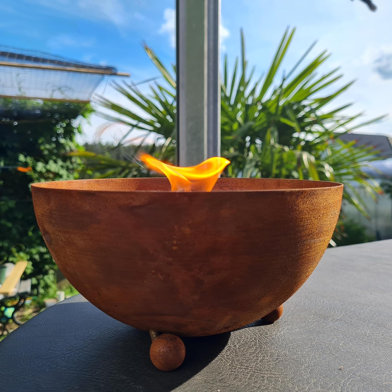 Schwabenfire Outdoor Kerze in Edelrost Schale mit Dauerdocht Wachsfresser